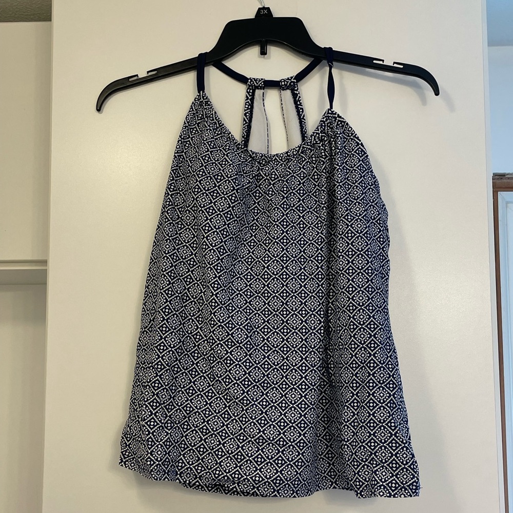 Navy and White Geometric Women's Tankini Top